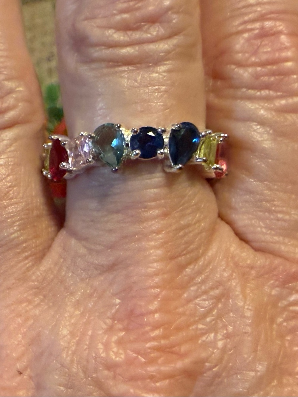 Multi-Color Gemstone  Silver infinity Ring